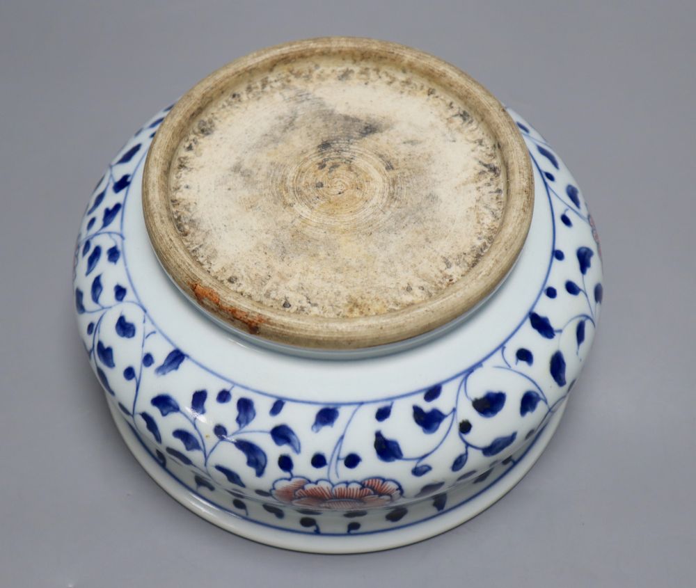 A Chinese underglaze blue and copper red censer, diameter 18cm